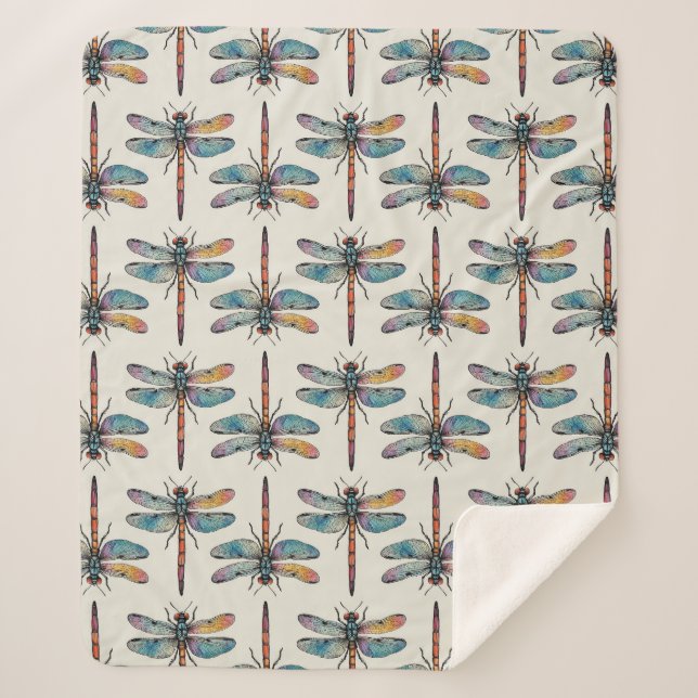 Manta Sherpa Colorful Dragonfly Pattern (Anverso)