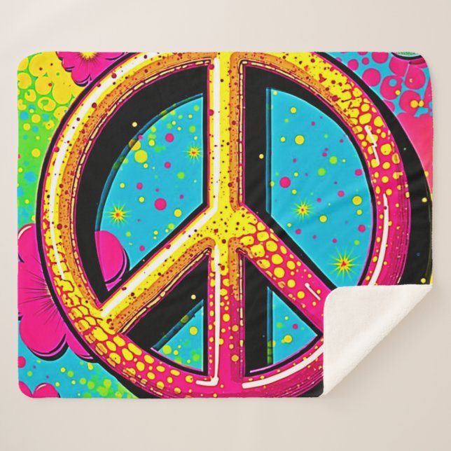 Manta Sherpa Colorful Peace & Love Vibe (Anverso (horizontal))