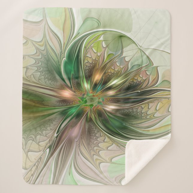 Manta Sherpa Colorida Fantasía Moderna Resumen Flor Fractal (Anverso)