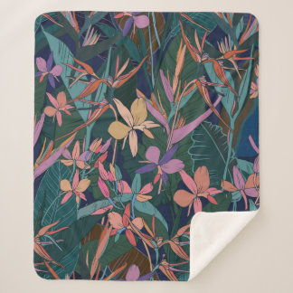Manta Sherpa Coloridas hojas de selva tropical y flores mano d