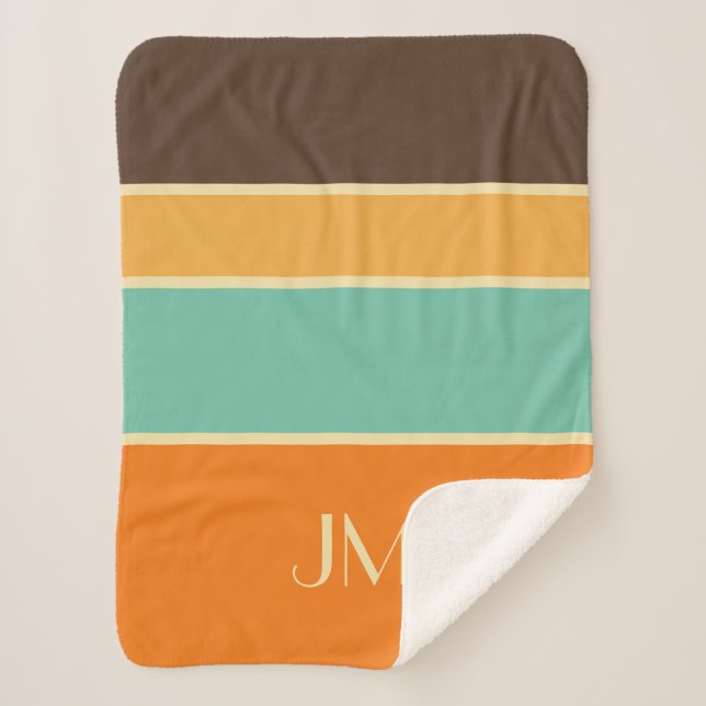 Manta Sherpa Coloridas líneas de estilo retro horizontal (Anverso)