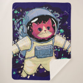 Manta Sherpa Colorido gato astronauta