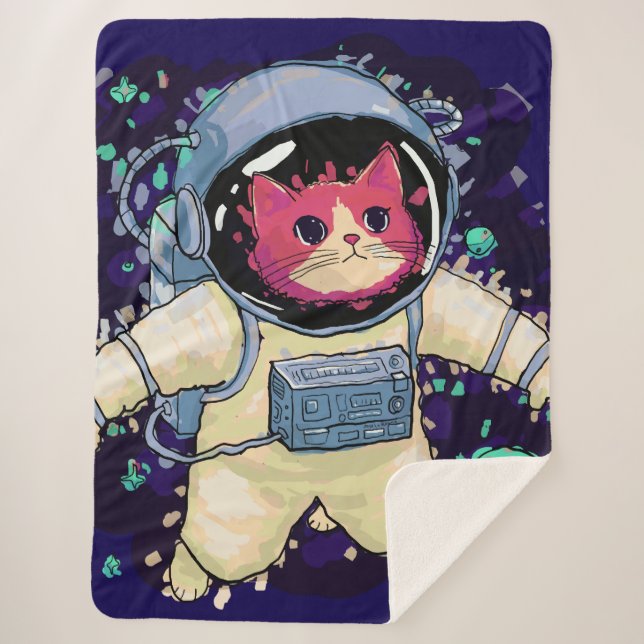 Manta Sherpa Colorido gato astronauta (Anverso)