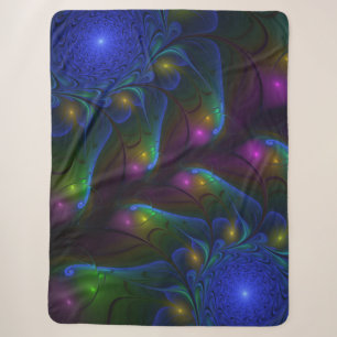 Manta Sherpa Colorido Luminoso Abstracto Moderno Trippy Fractal