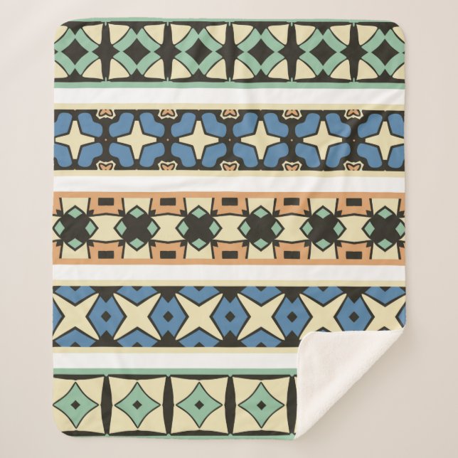 Manta Sherpa Colorido patrón étnico tribal sin fisuras (Anverso)
