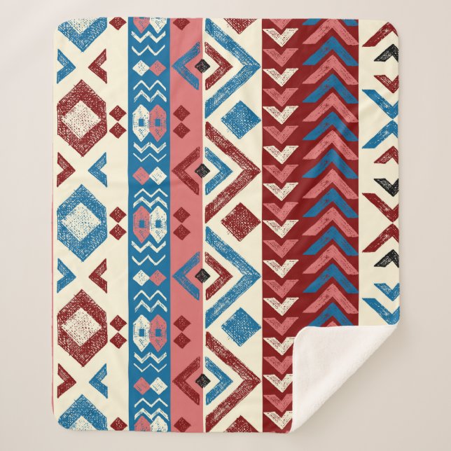 Manta Sherpa Colorido patrón tribal dibujado a mano (Anverso)