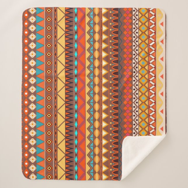 Manta Sherpa Colorido patrón tribal étnico sin fisuras. (Anverso)