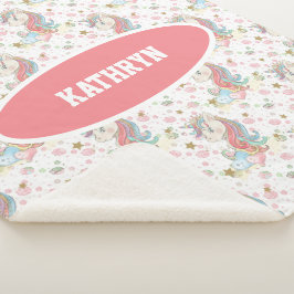 Manta Sherpa Colorido unicornio amarillo rosa Verde azulado