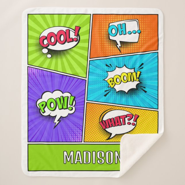 Manta Sherpa Comics de nombres personalizados (Anverso)