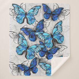 Manta Sherpa Composición de las mariposas blancas y azules