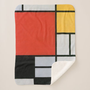 Manta Sherpa Composición Mondrial Negro Rojo Amarillo
