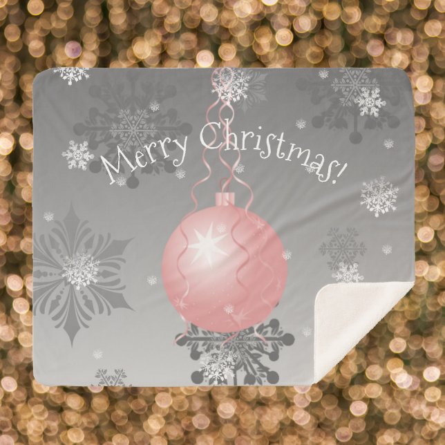 Manta Sherpa Comprimido con el canto de la Navidad Rosa Fancy S (Pink Fancy Christmas Ornament Sherpa Blanket)