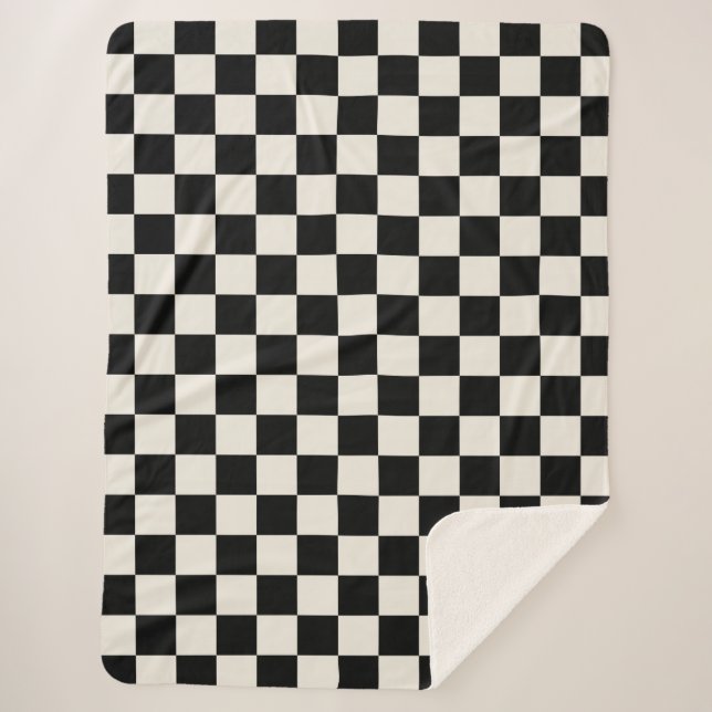 Manta Sherpa Comprobación retro en negro y crema (Anverso)