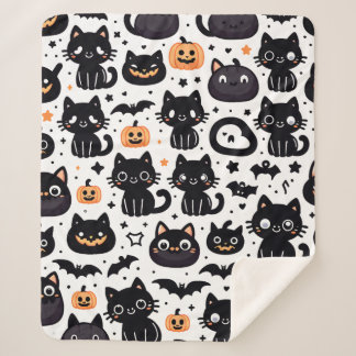 Manta sherpa con patrón de halloween para gato neg