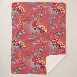 Manta Sherpa con Patrón Floral Vintage Rosa Vibran