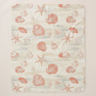 Manta Sherpa Conchas de playa vintage con coral y estrellas de