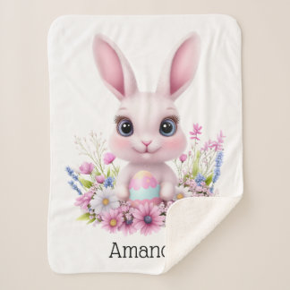 Manta Sherpa Conejito Lindo Flores Rosas con Huevo de Pascua