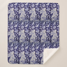 Manta Sherpa Conejo azul/conejo blanco conejito bird floral Chi