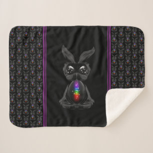 Manta Sherpa Conejo negro lindo con alma arcoiris chakra