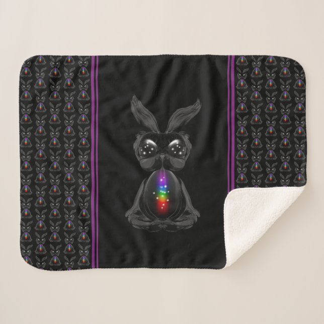 Manta Sherpa Conejo negro lindo con alma arcoiris chakra (Anverso (horizontal))