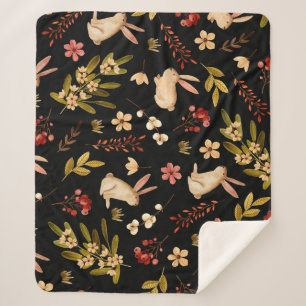 Manta Sherpa Conejos Cutos: Patrón de acuarela dibujado a mano