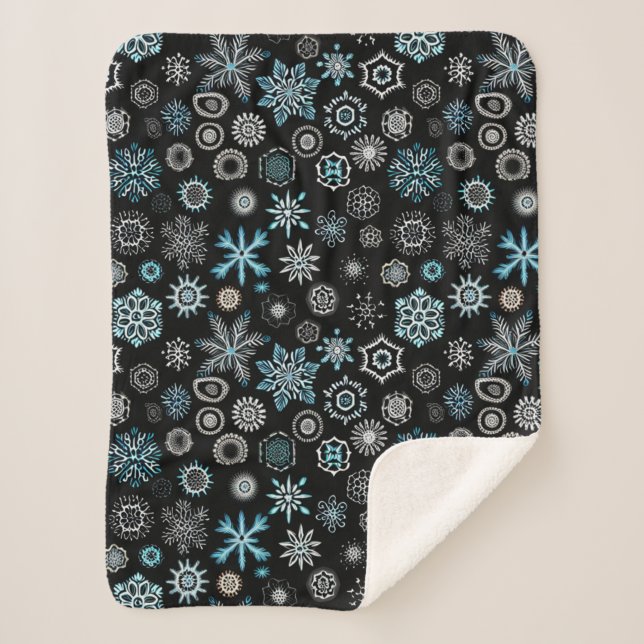 Manta Sherpa Copo de Nieve Azul de Navidad (Anverso)