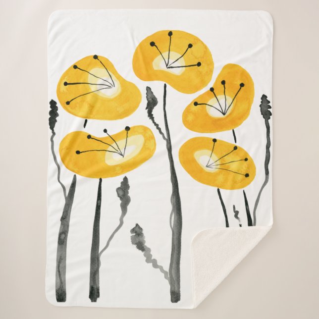 Manta Sherpa Copos amarillos modernos de medio siglo, Abstract  (Anverso)