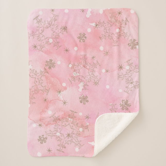 Manta Sherpa Copos de Navidad Rosados Patrón Boho (Anverso)