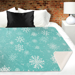 Manta Sherpa Copos de nieve azules turquesa Patrón suave escarc