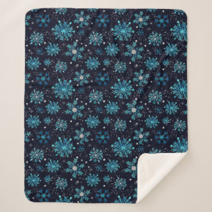 Manta Sherpa Copos de nieve de invierno azules y plateados