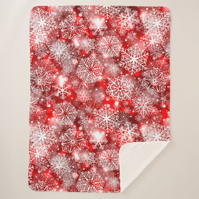Manta Sherpa Copos de nieve en rojo (Anverso)