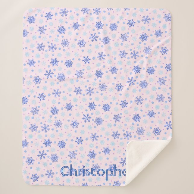 Manta Sherpa Copos de nieve Pastel rosa Pink Elegant Nombre per (Anverso)
