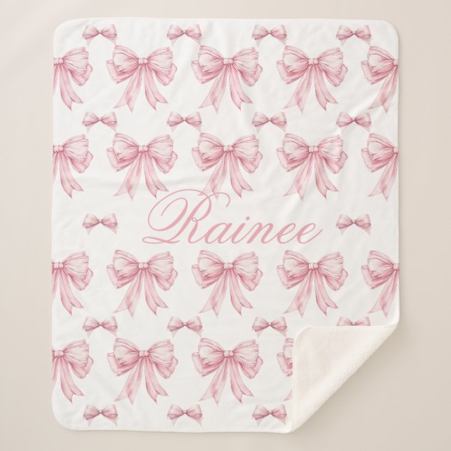 Manta Sherpa Coqueta de vaca rosa personalizada Y2K Bow chica (Anverso)