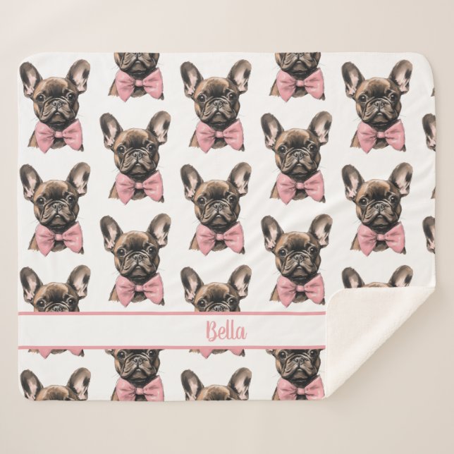 Manta Sherpa Coquette Frenchie Nombre esterilizable (Anverso (horizontal))