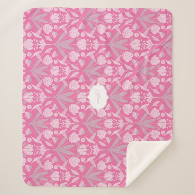 Manta Sherpa Coquette Hummingbird Coquette floral personalizada (Anverso)