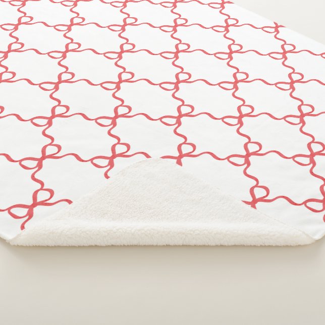 Manta Sherpa Coquette Trellis de Navidad con Lazo Rojo (3/4)