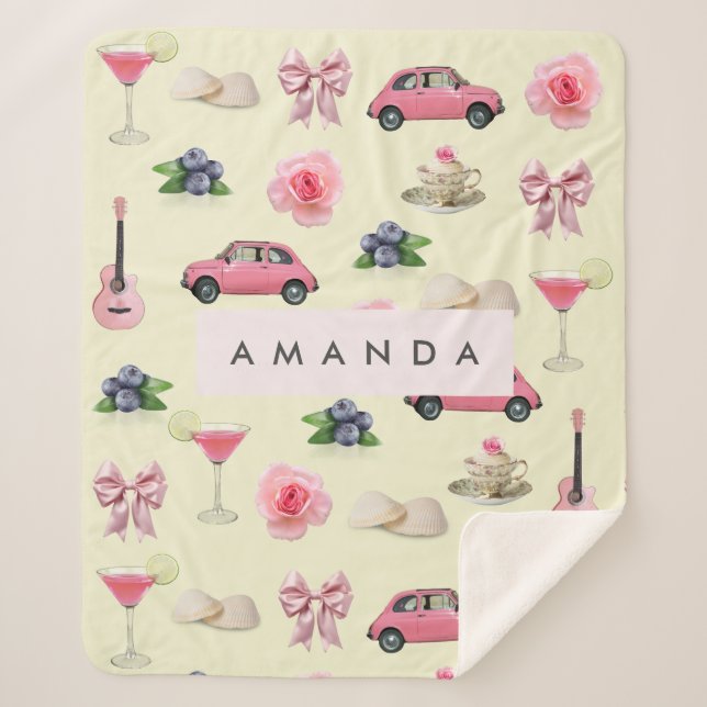 Manta Sherpa Coquette Vintage Personalizada Monograma (Anverso)