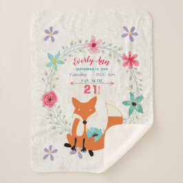 Manta Sherpa Coral Fox Baby Girl Stats Watercolor Wreath