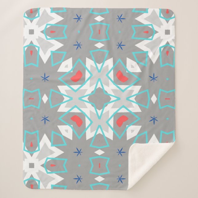 Manta Sherpa Coral Gray Mandala Pattern | Geometric Floral Boho (Anverso)