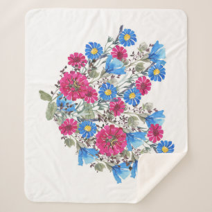 Manta Sherpa Corazón acuarela floral, flores silvestres brillan