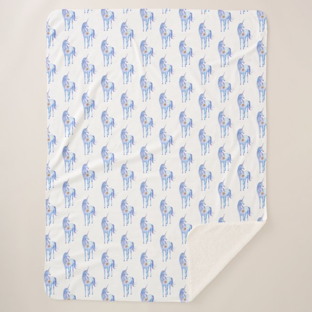 Manta Sherpa Corazón Purpurina morado unicornio de oro (Anverso)