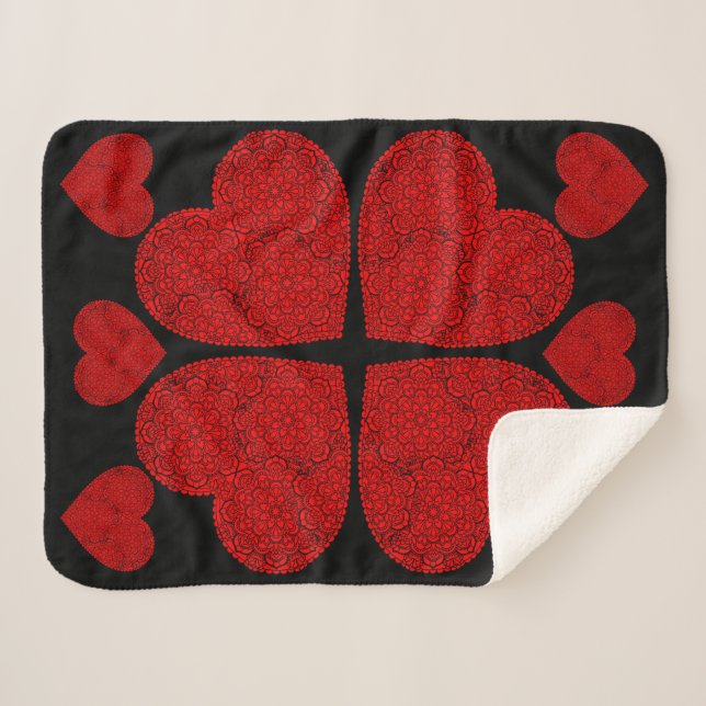Manta Sherpa Corazón Rojo Mandala   (Anverso (horizontal))