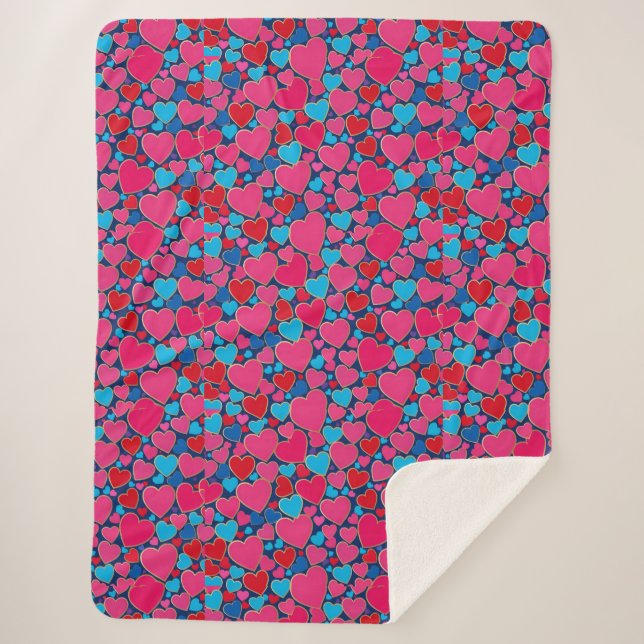 Manta Sherpa Corazones 3d rosados (Anverso)