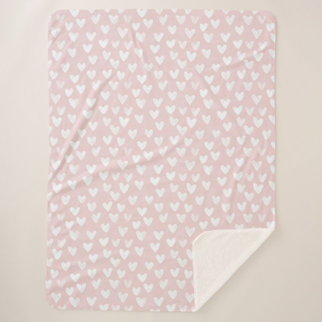 Manta Sherpa Corazones blancos rosados (Anverso)