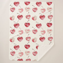 Manta Sherpa Corazones de Cereza Rojos Día de San Valentín