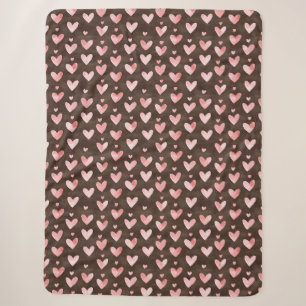 Manta Sherpa Corazones Marrones Rosados