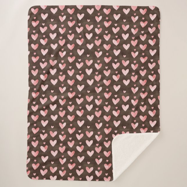 Manta Sherpa Corazones Marrones Rosados   (Anverso)