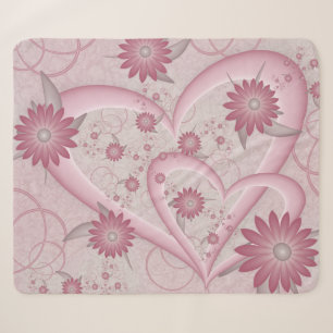 Manta Sherpa Corazones y flores abstractos rosados Arte fractal