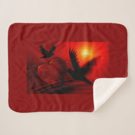 Manta Sherpa Corazones y palomas