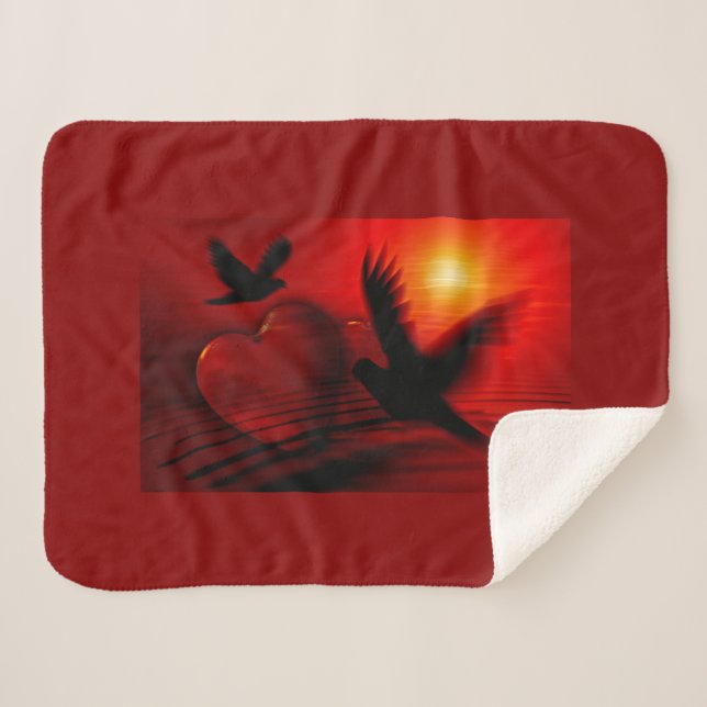 Manta Sherpa Corazones y palomas (Anverso (horizontal))